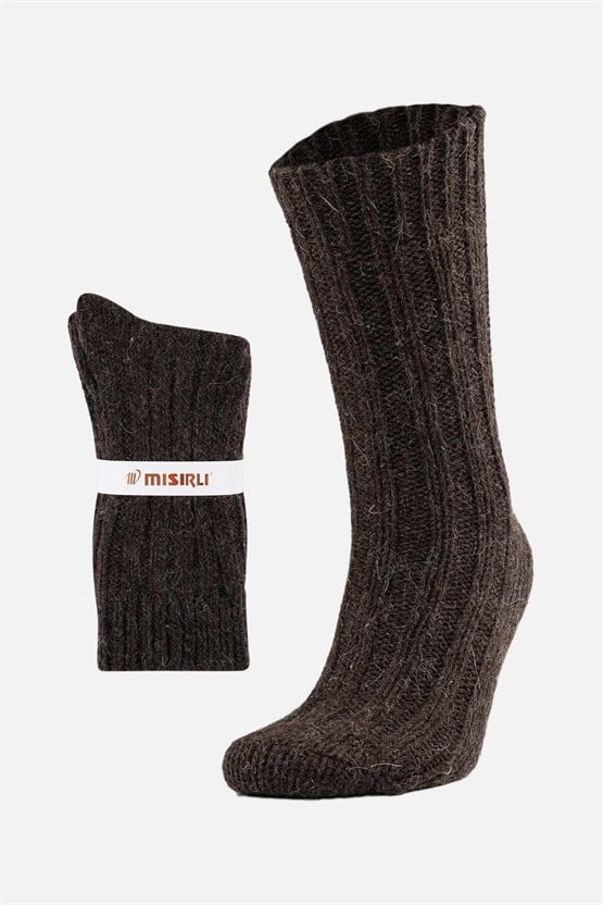 Mısırlı Unisex 5 Kat Alpaka Yünü Kışlık Tekli Soket Çorap Kahverengi