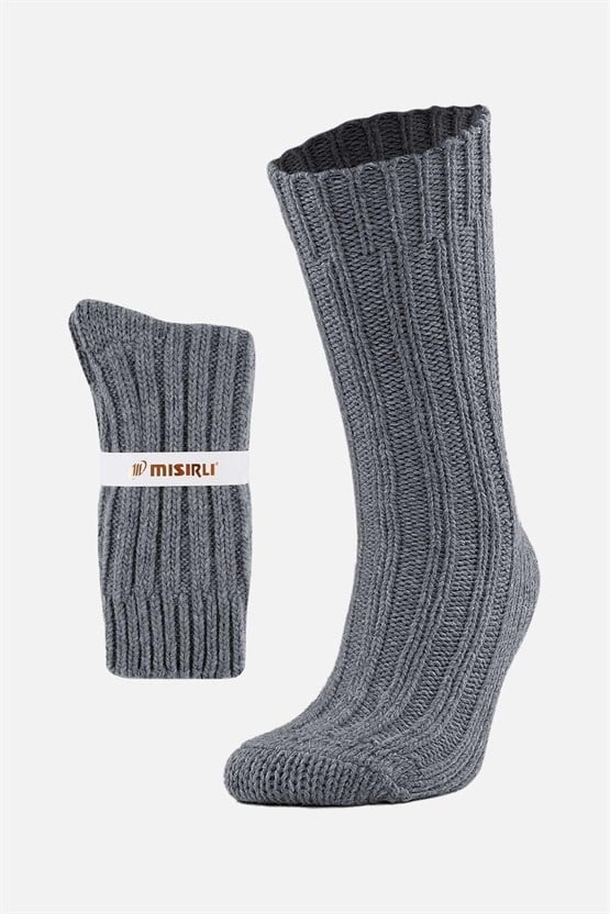 Mısırlı Unisex 5 Kat Alpaka Yünü Kışlık Tekli Soket Çorap Gri