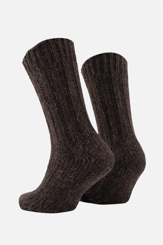 Mısırlı Unisex 5 Kat Alpaka Yünü Kışlık Tekli Soket Çorap Kahverengi