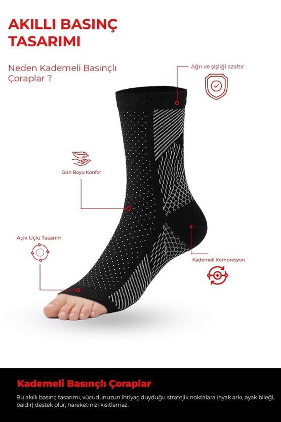 Mısırlı Unisex Ağrı Azaltıcı Sıkılaştırıcı Çorap Siyah