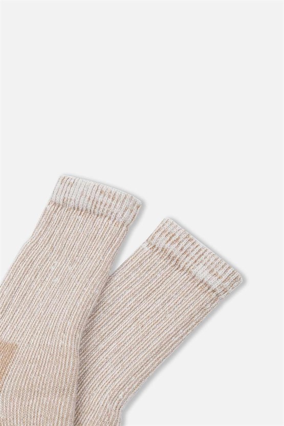 Mısırlı Unisex Alpaka Yünü Havlu Kışlık Soket Çorap Ekru/Bej