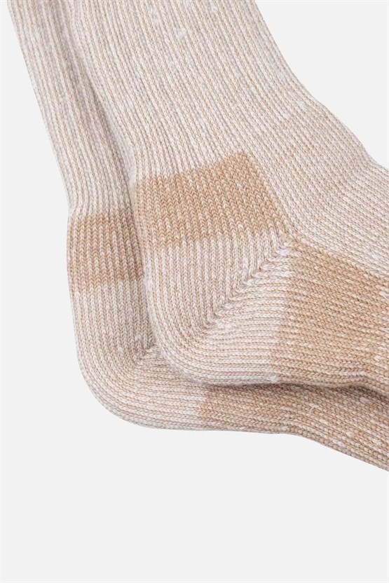Mısırlı Unisex Alpaka Yünü Havlu Kışlık Soket Çorap Ekru/Bej