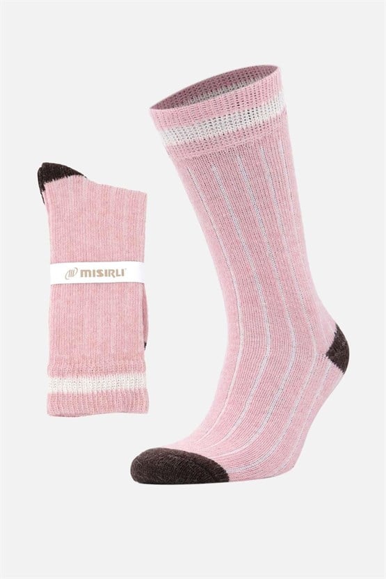 Mısırlı Unisex Alpaka Yünü Kışlık Çemberli Tekli Soket Çorap Pembe