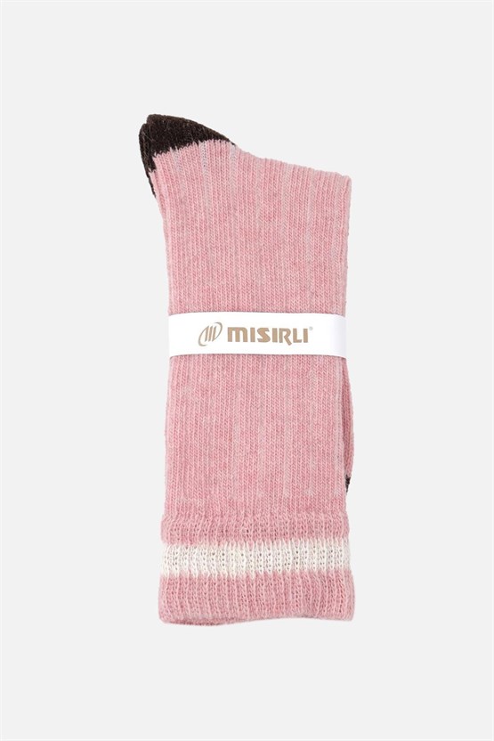Mısırlı Unisex Alpaka Yünü Kışlık Çemberli Tekli Soket Çorap Pembe