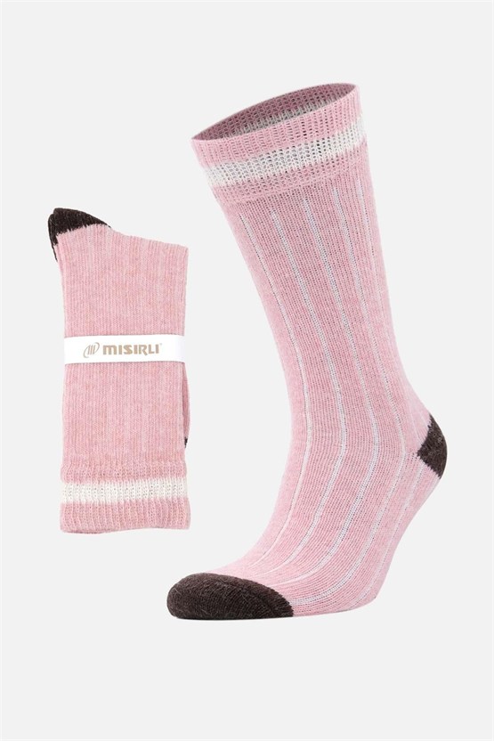 Mısırlı Unisex Alpaka Yünü Kışlık Çemberli Tekli Soket Çorap Açık Pembe