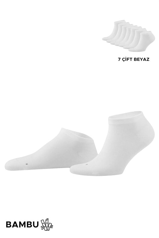 Mısırlı Unisex Bambu 7 Çift Patik Çorap Beyaz