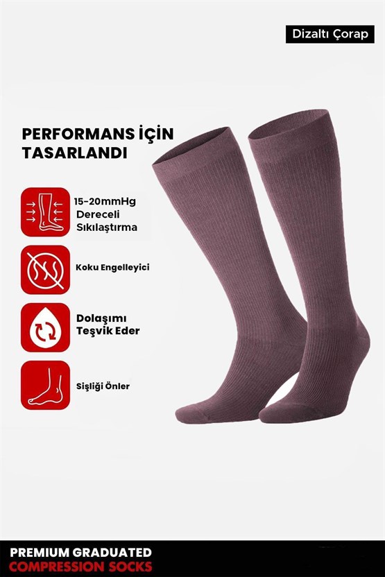 Mısırlı Unisex Organik Pamuk Özel Sıkılaştırıcı Teknolojiyle Uçuş ve Pilot Diz Altı Çorap Lavender