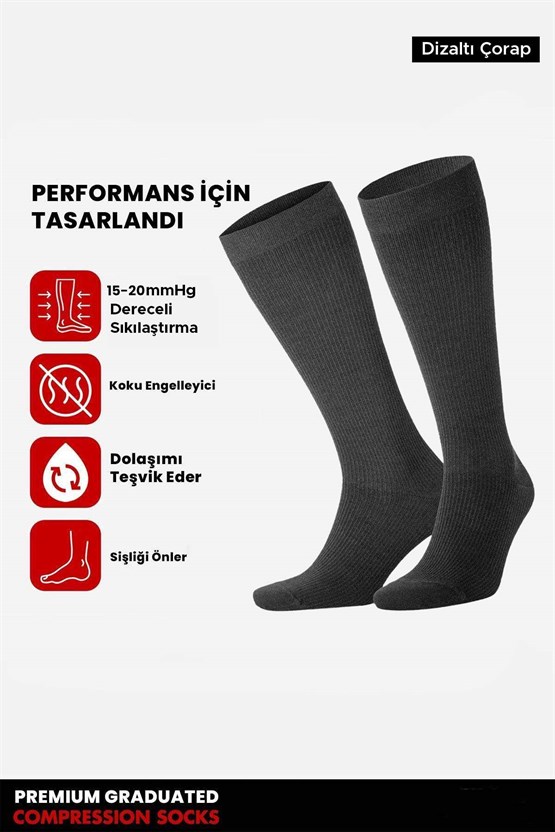 Mısırlı Unisex Organik Pamuk Özel Sıkılaştırıcı Teknolojiyle Uçuş ve Pilot Diz Altı Çorap Antrasit