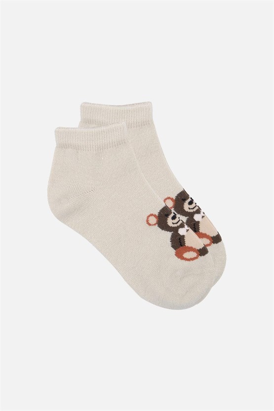 Mısırlı Unisex Pamuklu 3 Çift Ayıcık Desenli Çocuk Patik Çorap Ayıcık Desenli