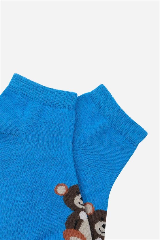 Mısırlı Unisex Pamuklu 3 Çift Ayıcık Desenli Çocuk Patik Çorap Ayıcık Desenli