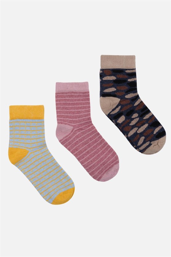 Mısırlı Unisex Pamuklu 3 Çift Çocuk Soket Çorap Çok Renkli