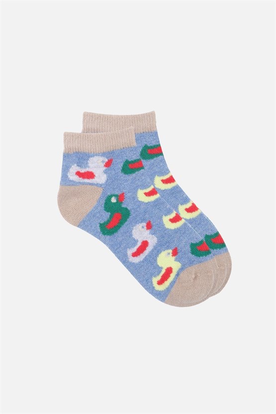 Mısırlı Unisex Pamuklu 3 Çift Ördek Desenli Çocuk Patik Çorap Ördek Desenli