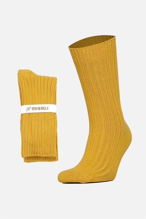 Mısırlı Unisex Pamuklu Bio Cotton Kışlık Soket Çorap Hardal