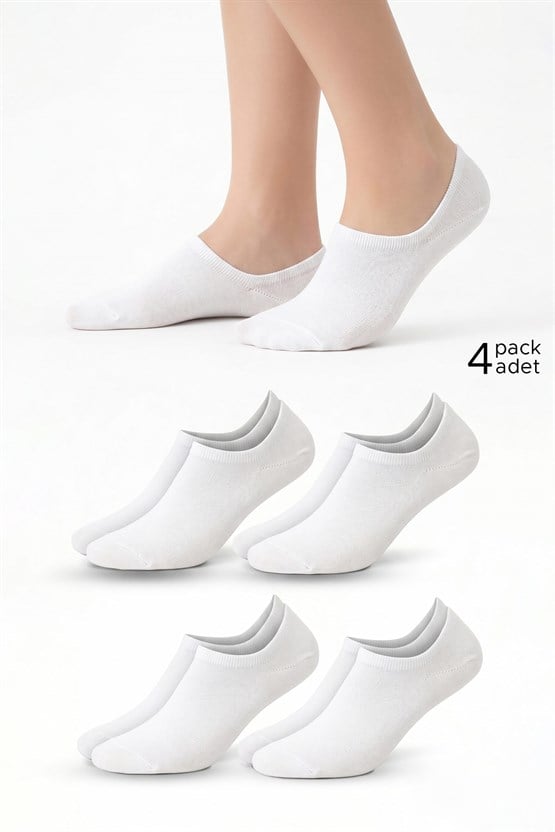 Mısırlı Unisex Pamuklu Süper Fit 4 Çift Sneaker Çorap Beyaz