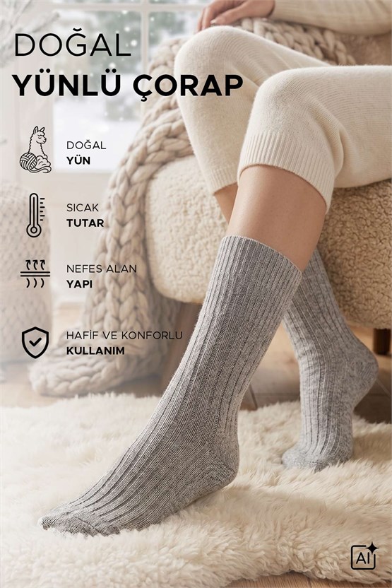 Mısırlı Ünisex Termal Kışlık Çorap İkili Paket Antrasit-Gri
