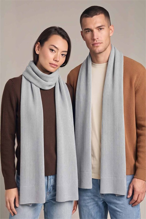 Mısırlı Unisex Yün Fitilli Atkı Açık Gri