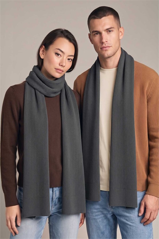 Mısırlı Unisex Yün Fitilli Atkı Antrasit