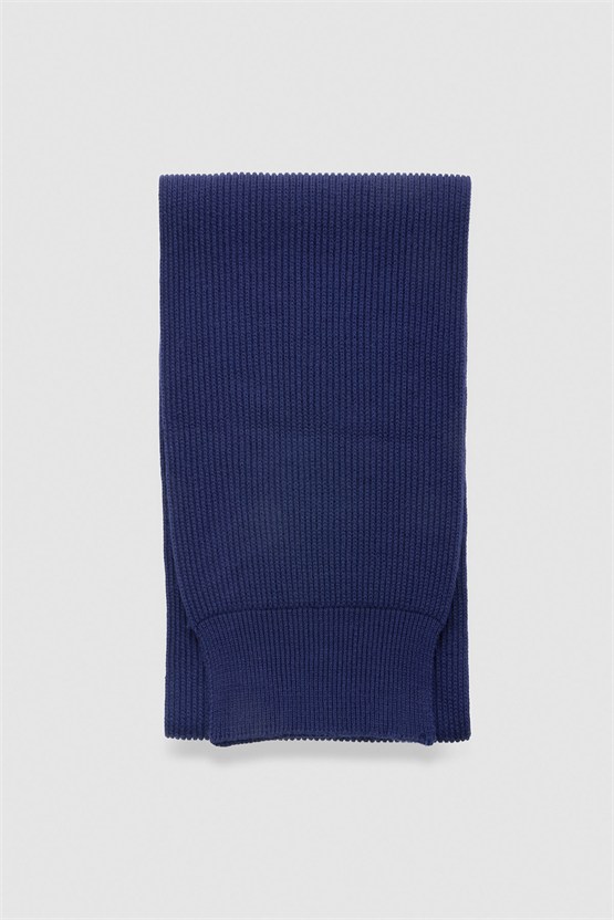Mısırlı Unisex Yün Fitilli Atkı Lacivert