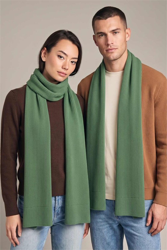 Mısırlı Unisex Yün Fitilli Atkı Yeşil