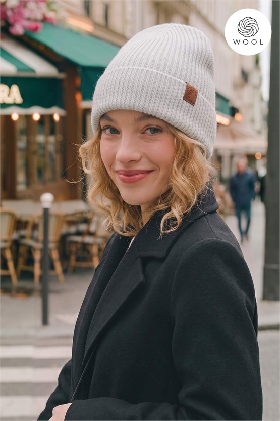 Mısırlı Unisex Yün Fitilli Bere Açık Gri