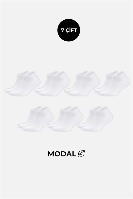 MODAL Erkek Kutulu 7 Çift Patik Çorap Beyaz