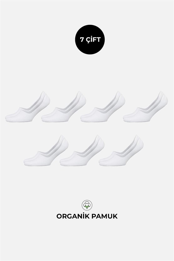 ORGANİK PAMUKLU Erkek Kutulu 7 Çift Babet Çorap Beyaz