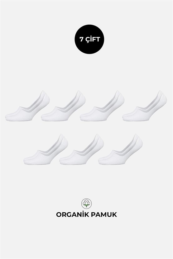 ORGANİK PAMUKLU Kadın Kutulu 7 Çift Babet Çorap Beyaz