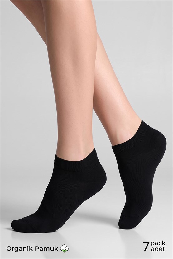 ORGANİK PAMUKLU Unisex 7 Çift Patik Çorap Siyah