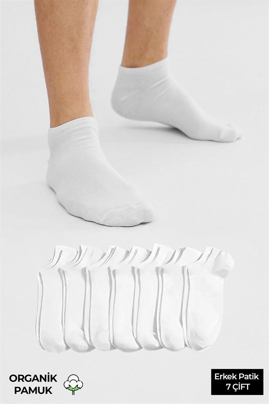 ORGANİK PAMUKLU Unisex 7 Çift Patik Çorap Beyaz