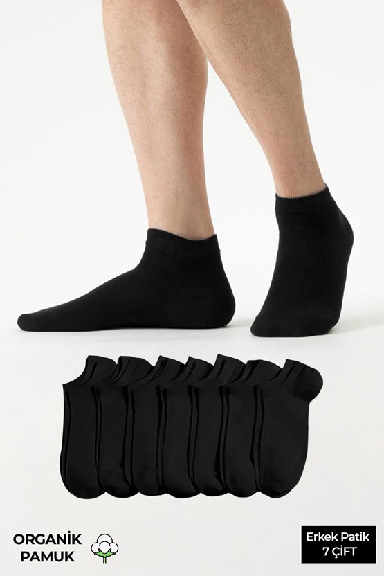 ORGANİK PAMUKLU Unisex 7 Çift Patik Çorap Siyah