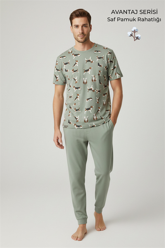 Pamuklu Kısa Kollu Pijama Takım Çağla Yeşili