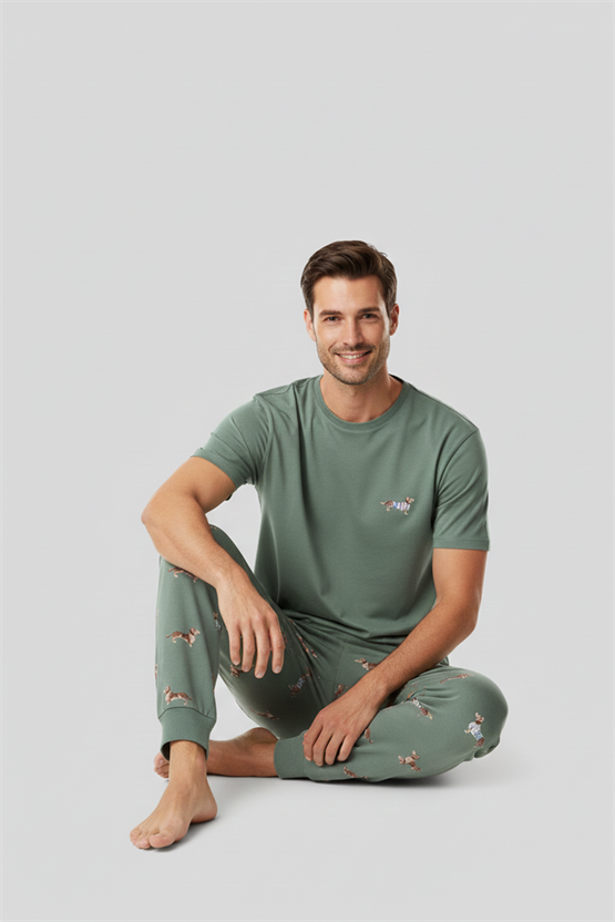 Pamuklu Kısa Kollu Pijama Takım Çağla Yeşili