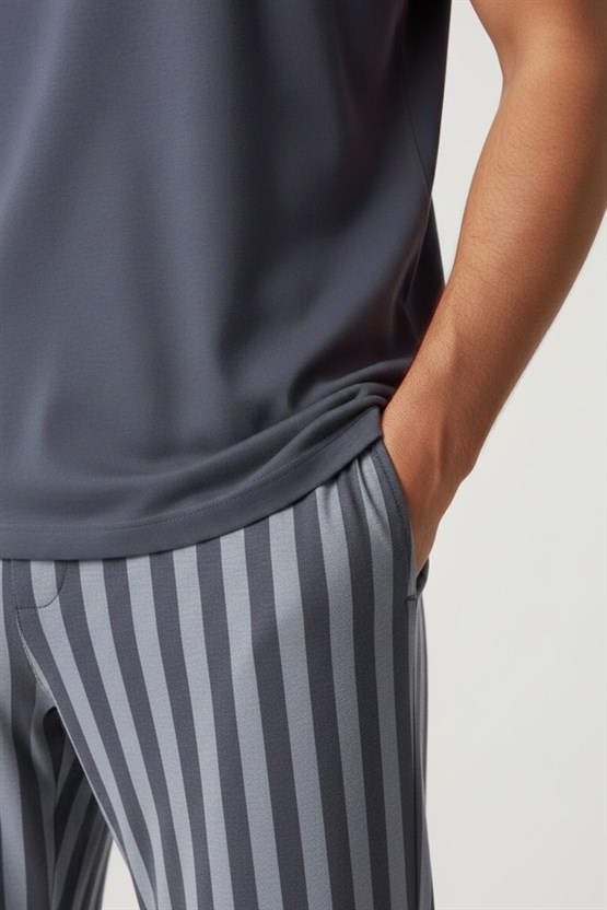 Pamuklu Kısa Kollu Pijama Takım Mavi-Lacivert