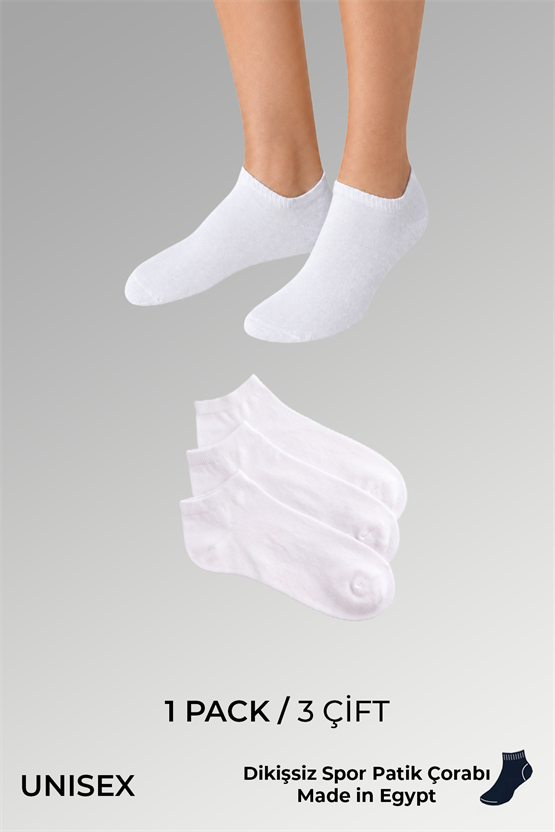 SOCKSMAX Pamuklu Unisex Üçlü Patik Çorap Beyaz