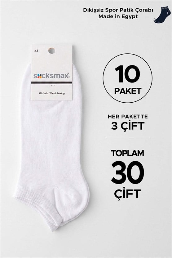 Socksmax Unisex Pamuklu 30 Çift Patik Çorap Beyaz
