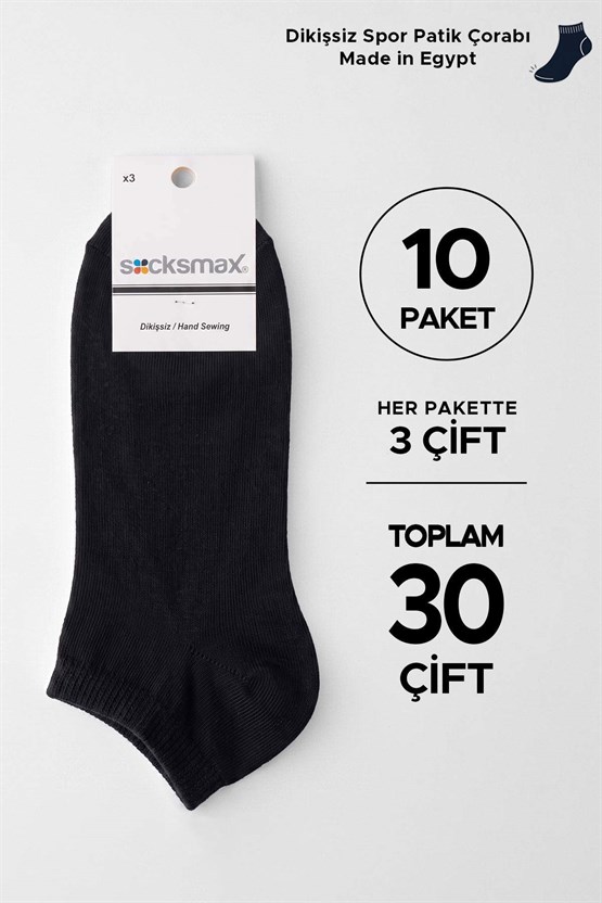 Socksmax Unisex Pamuklu 30 Çift Patik Çorap Siyah
