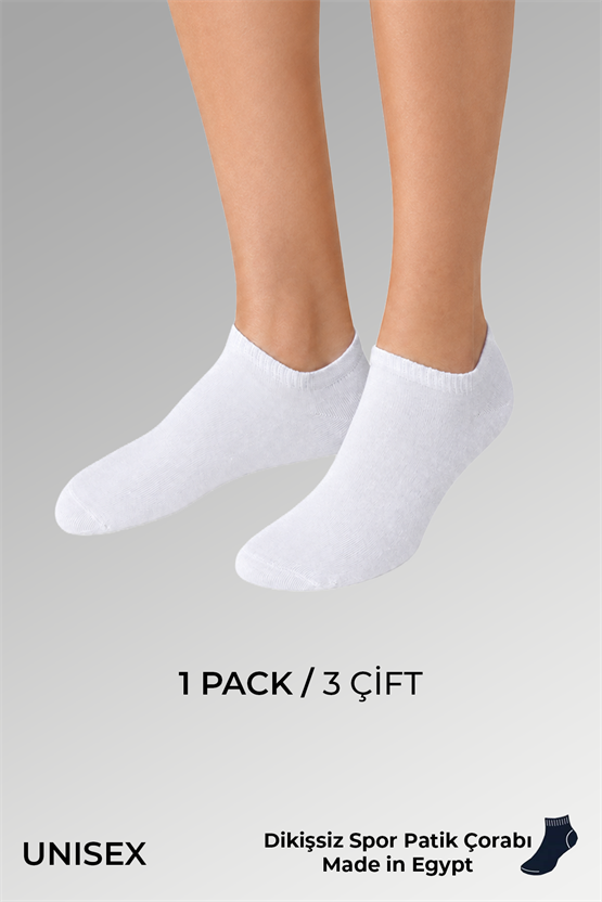 Socksmax Unisex Pamuklu Dikişsiz Üçlü Patik Çorap Beyaz