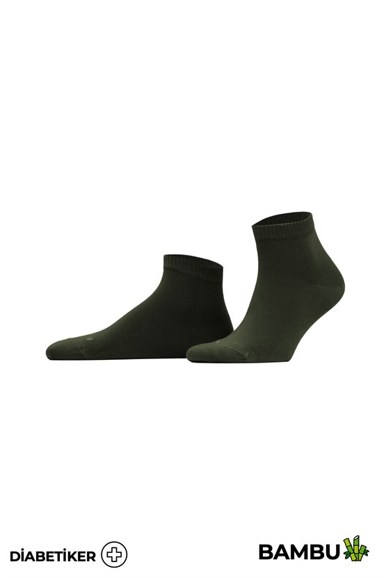 Unisex Bambu Diyabetik Sneaker Çorap Haki