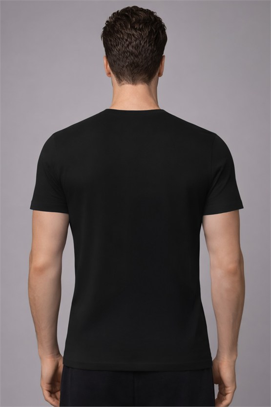 Unisex Modal Bisiklet Yaka Tişört Siyah