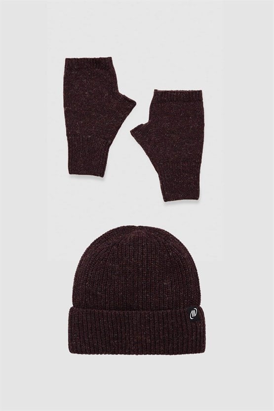 Unisex Yün Bere Eldiven Takımı - Milda Bordo