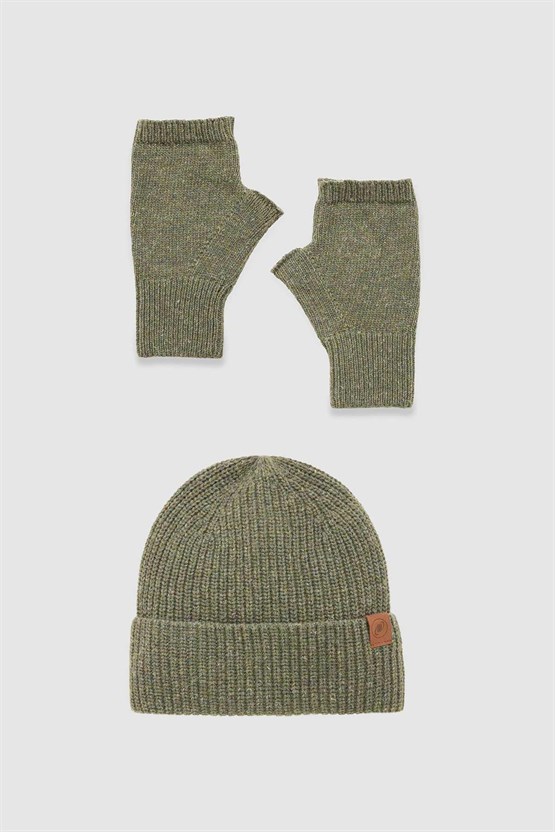 Unisex Yün Bere Eldiven Takımı - Milda Yeşil