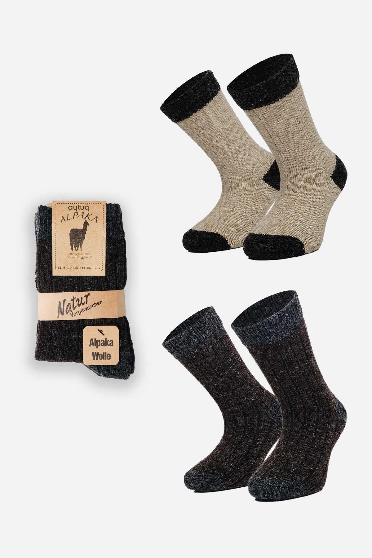Aytug Kid Alpaca Wool for Winter 2 Pairs Beige/Brown Socket Socks – A-1096-B/K