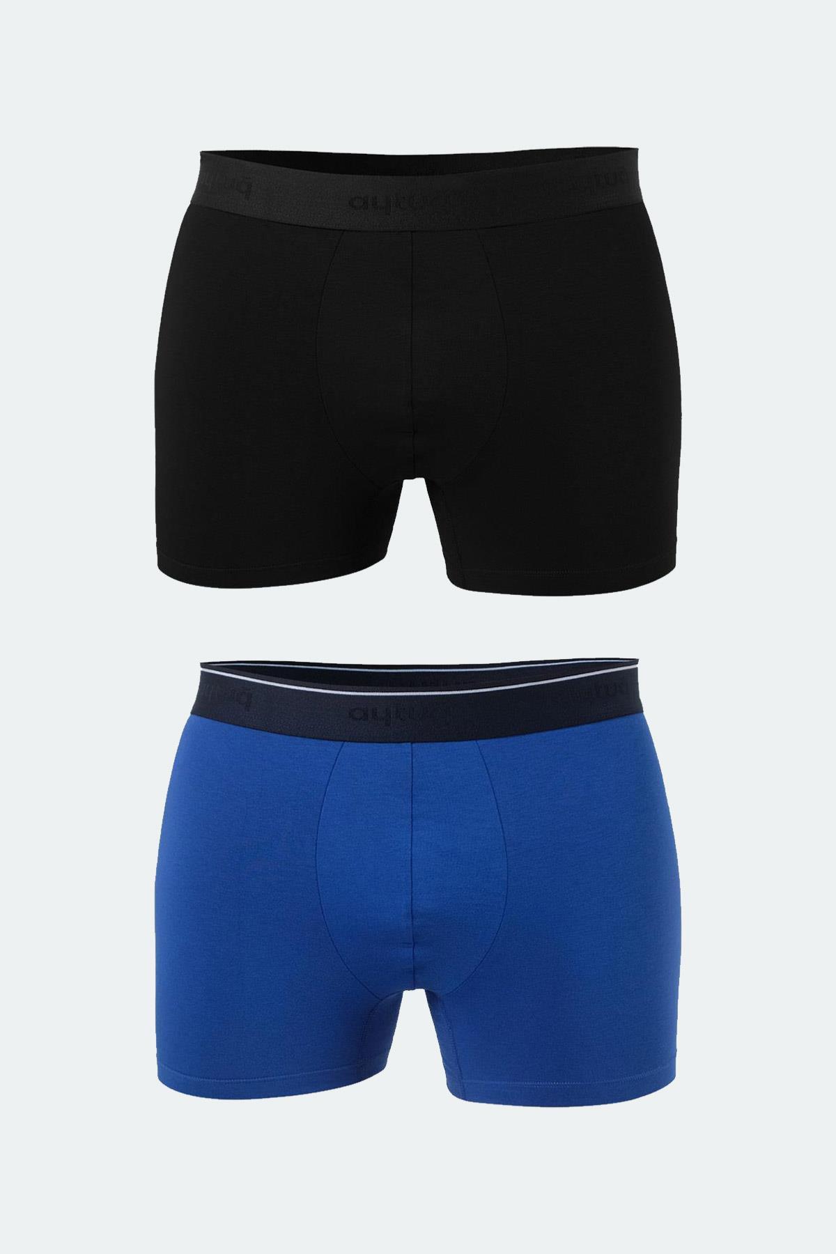 Aytuğ Erkek Modal 2'li Saks Mavisi Siyah Renk Boxer