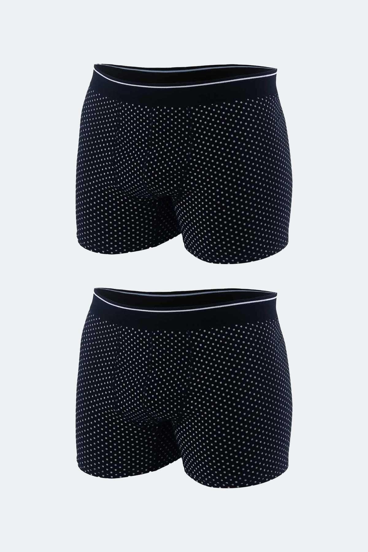 Aytuğ Men's Cotton Patterned Navy Blue 2-pack Boxer - ZMB-4