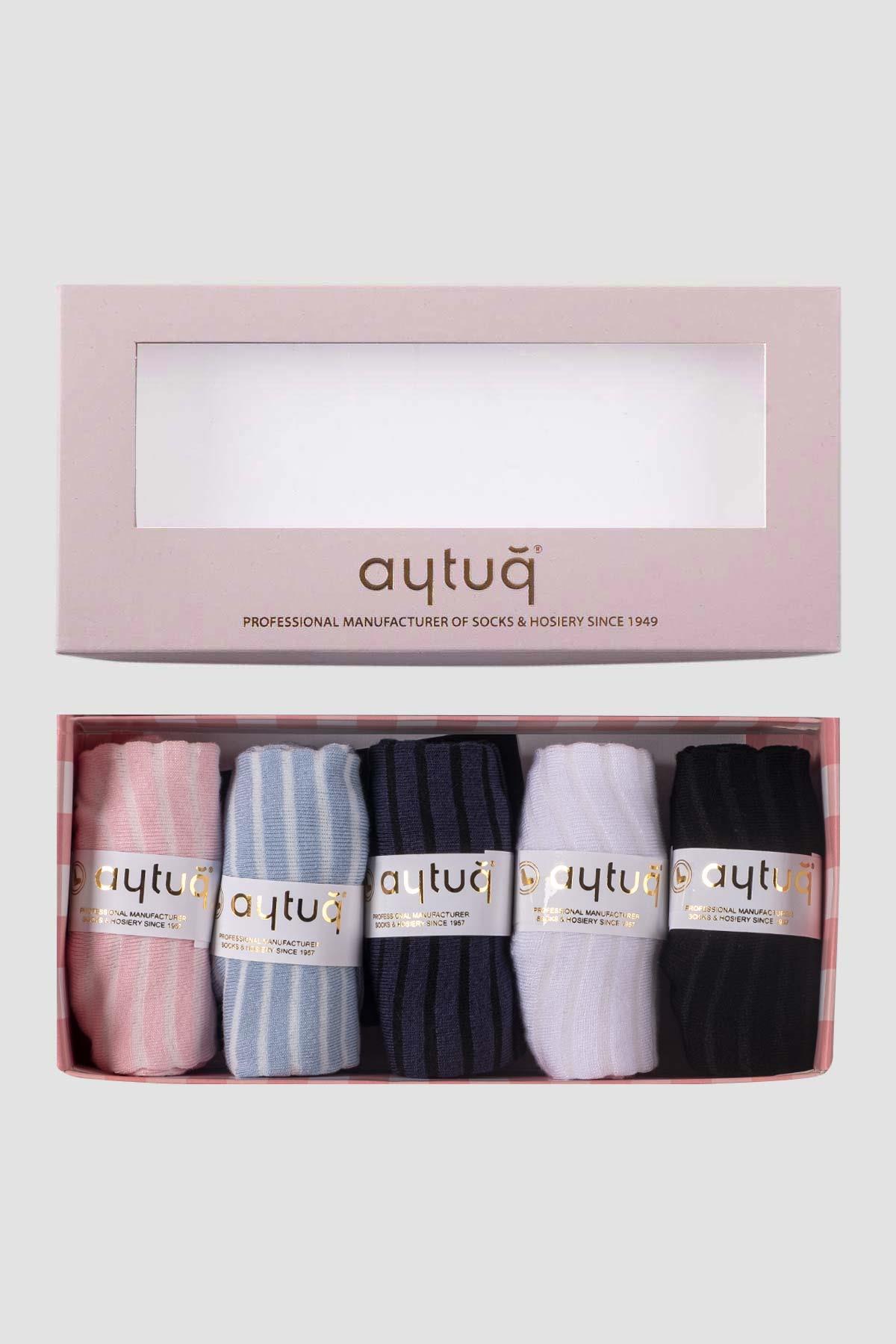 Aytuğ Women's Bamboo 5 Pairs Special Boxed Booties Socks - 34252