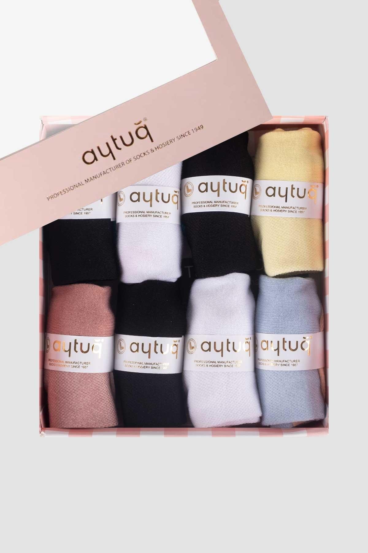 Aytuğ Women's Bamboo 8 Pairs Special Boxed Booties Socks - 34260-1