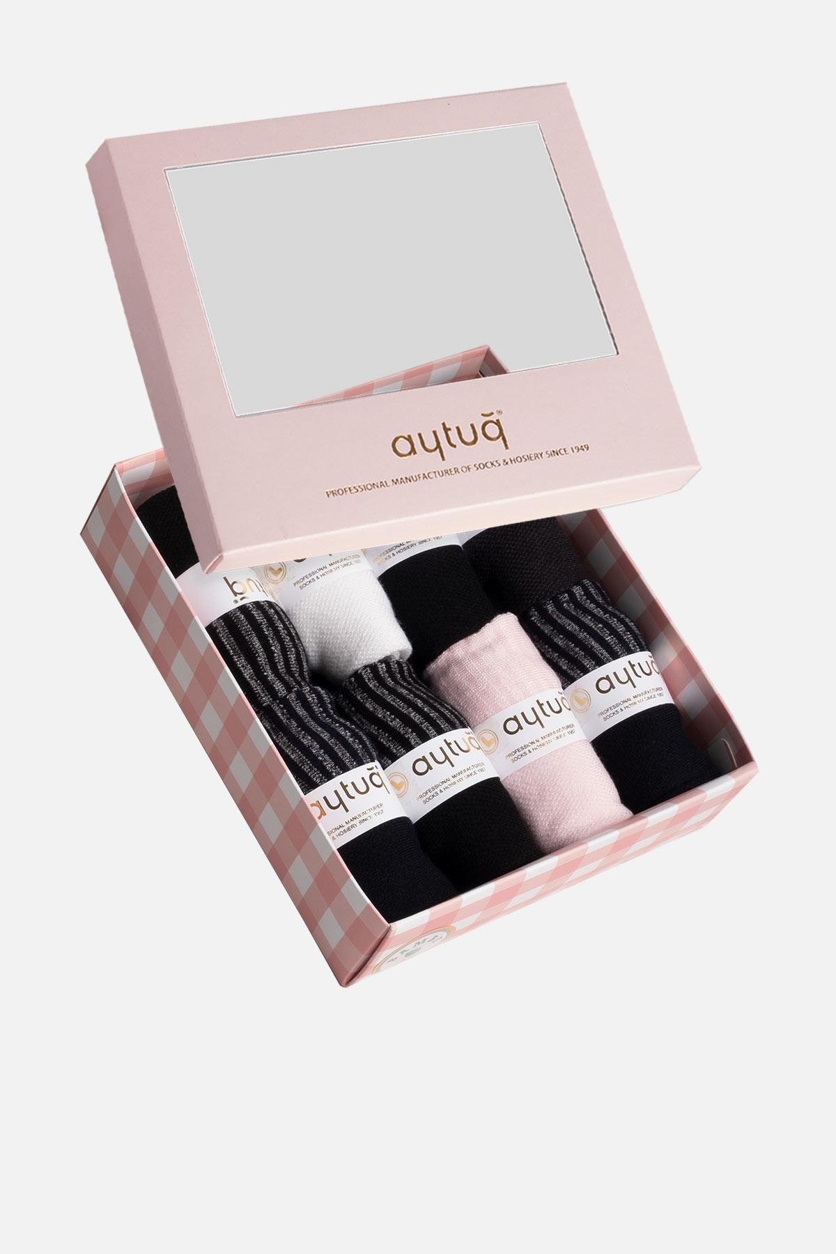 Aytuğ Women's Bamboo 8 Pairs Special Boxed Booties Socks - 34253