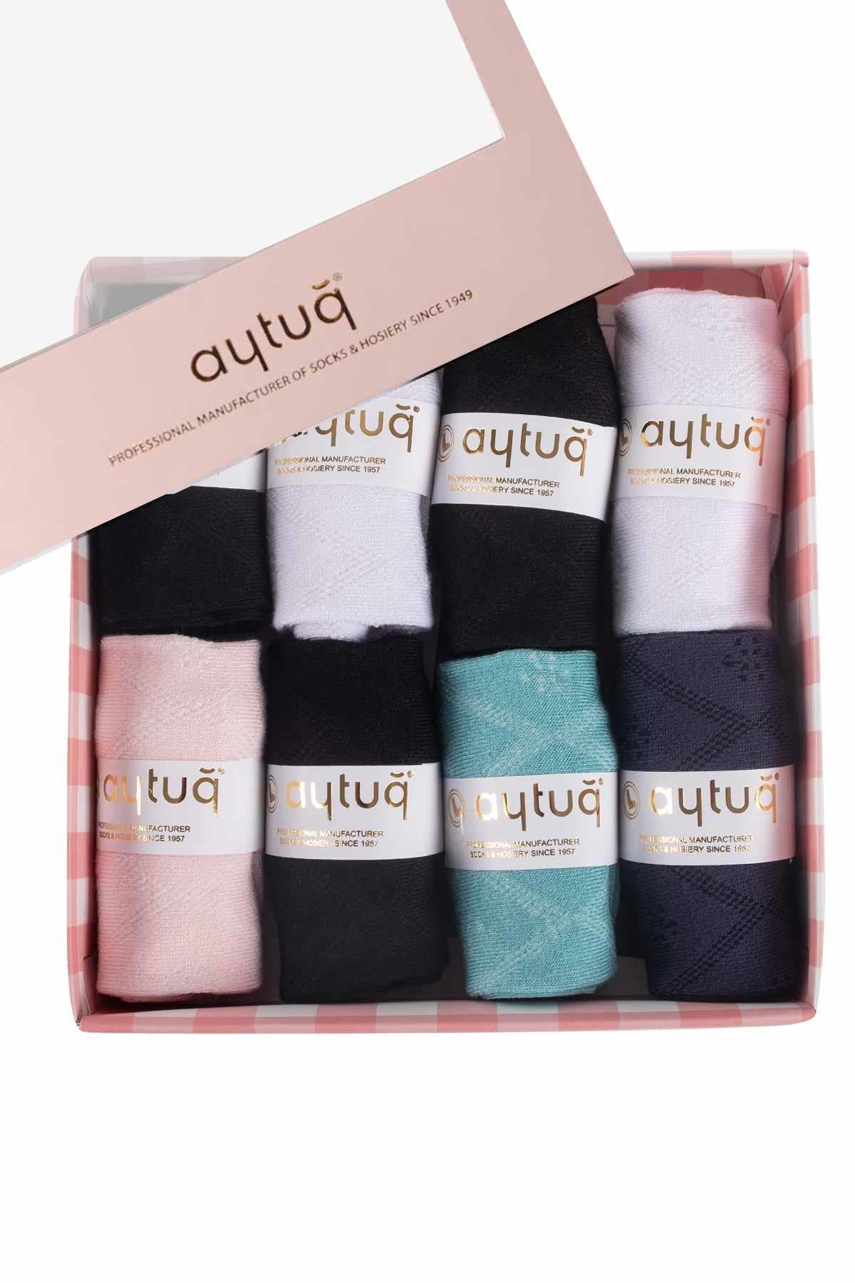Aytuğ Women's Bamboo 8 Pairs Special Boxed Booties Socks - 34256-1