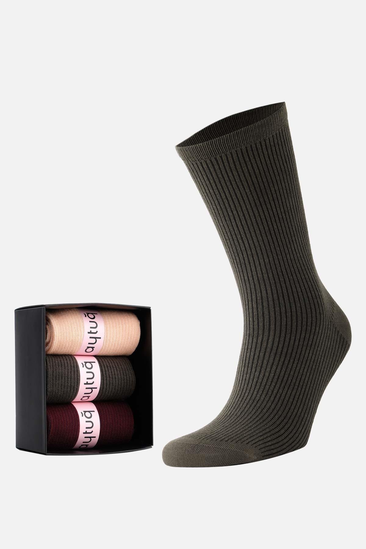 Aytug 3 Pairs of Women's Modal by Tencel™ Multicolored Socket Socks in Custom Box – 42036-2