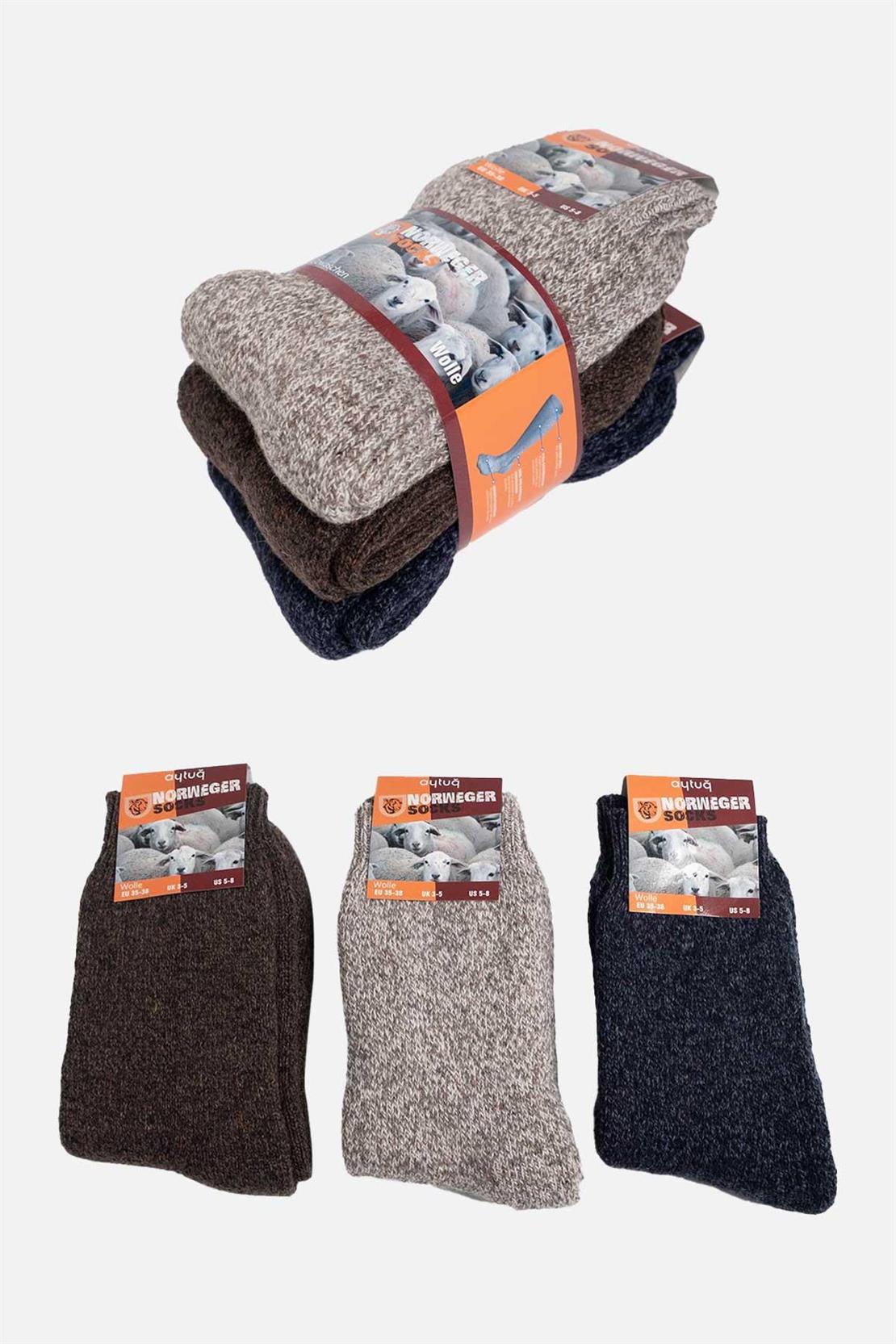 Aytuğ Kadın Norveç Havlu Kışlık 3'lü Soket Ev Çorabı - A-2038